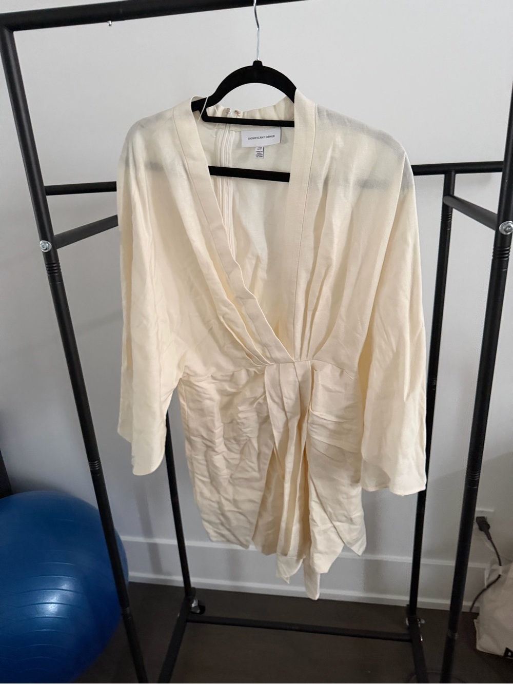 Light Cream Satin Wrap Mini Dress with Tie Waist - Unbranded